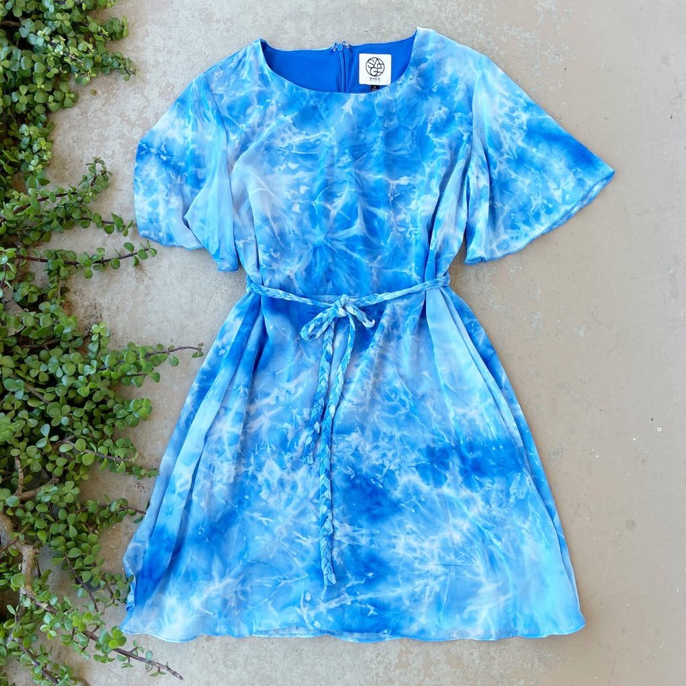 Sage Collective Blue Tie Dye Underwater Mini Dress, Size 8
